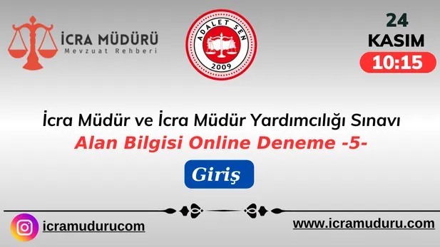 İcra Müdür ve İcra Müdür Yardımcılığı Sınavı Alan Bilgisi Online Deneme 5 Giriş